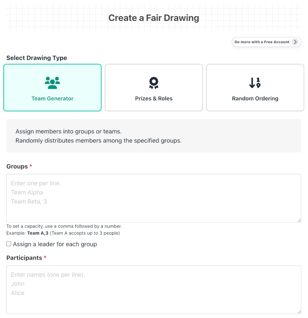 Draw Room Creation Screen